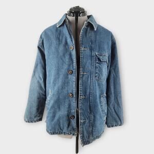 Gap Blue Jeans Chore Jacket Men's S Denim Zip/Button Closure Lined W/Pockets